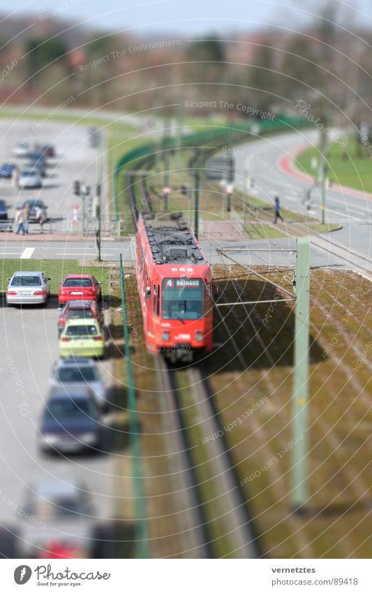 Miniaturized I Tram Railroad tracks Overhead line Parking lot Traffic light Model-making Miniature Toys Bielefeld Transport Train station Street Car Mixture