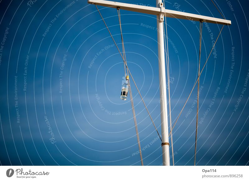 The flagpole Bottle Wood Glass Hang Blue White Joie de vivre (Vitality) Adventure "Mast Flagpole Beach Sylt ropes hung Drinking fun Joy boundless Freedom