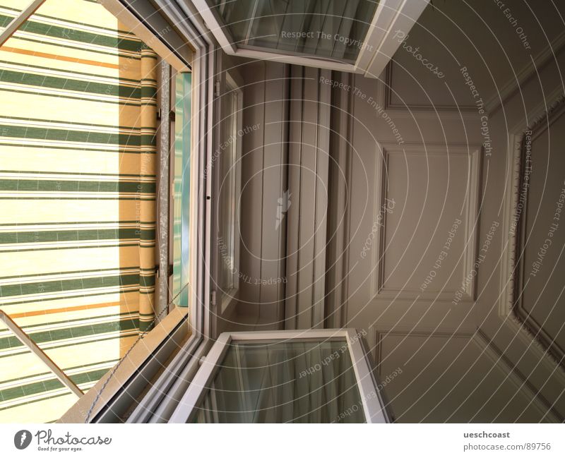 ceiling Summer Room Window Balcony Under Stripe Boredom Blanket interrupt sun blinds balcony door Above stucco Gypsum Glass Open Bright Interior shot