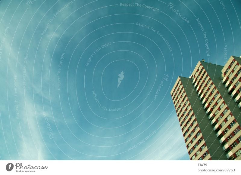 Heaven vs. house House (Residential Structure) Town Prefab construction Sky Turquoise Clouds Flat (apartment) Concrete High-rise Window Wanderlust Balcony