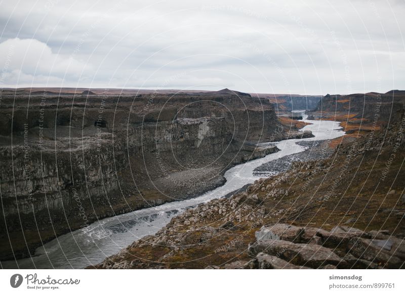 I'm in Iceland. Landscape Rock River bank Vacation & Travel Canyon Gray Stone Clouds Autumn Colour photo Subdued colour Exterior shot Copy Space top Day