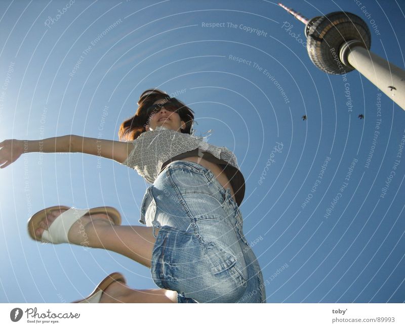 beautiful berlin Jump Bird Joy Spring Berlin Berlin TV Tower Sun Lighting Sky Blue