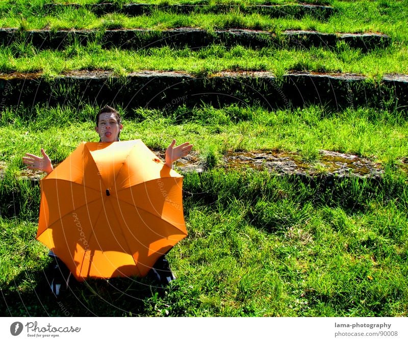 That has hand and foot... Cloppenburg Umbrella Sunshade Storm Clouds Circus Playing Playground Grass Blade of grass Meadow Summer Field Green Spring Relaxation