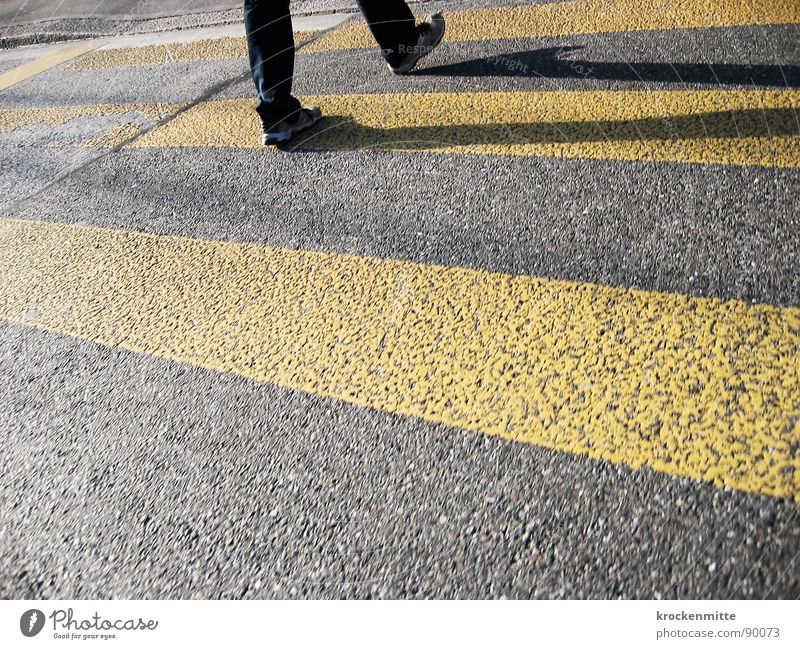 traverser la route Zebra crossing Pedestrian Footwear Yellow Asphalt Transport Town Going Traverse Concreted Tar Stripe Street sign Shadow pedestrian crossing