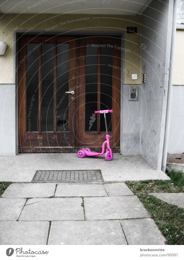 Pretty in pink Pink Shard Entrance Paving tiles Meadow Grief Patch of colour House (Residential Structure) Tricycle Gloomy Settlement House number Vehicle Gray