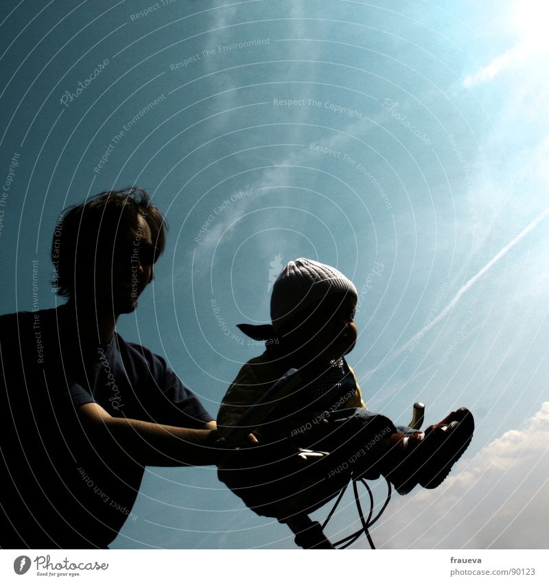 go baby go! Father Baby Cycling Summer Together Contentment Silhouette Joy Trust Human being daughter handlebar Blue Sky fun shadowy Man Father's Day