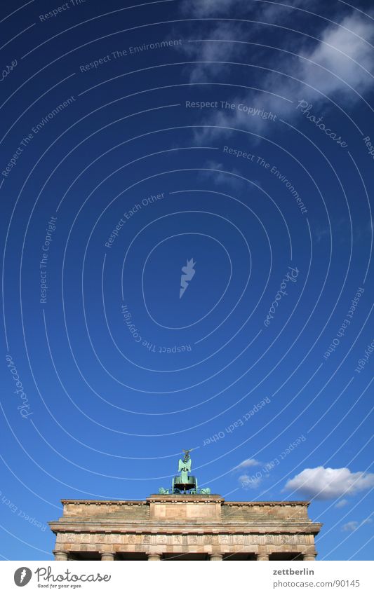 Brandenburg Gate Trip Tourism Marketing Classicism Landmark Pariser Platz Symbols and metaphors Wall (barrier) Rear view Sky blue Clouds Monument Berlin