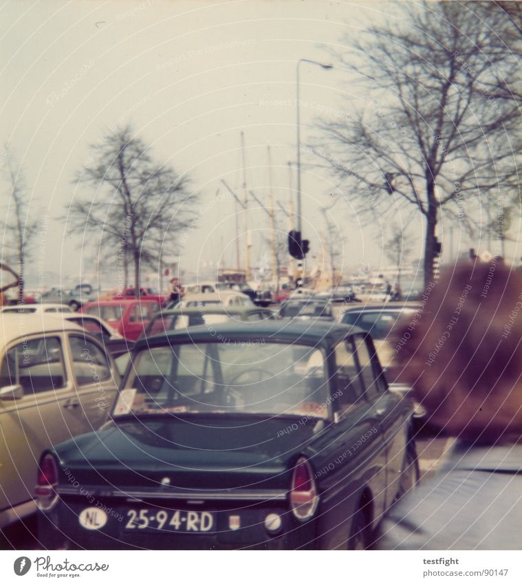 parking space Netherlands Seventies Retro Summer Vacation & Travel Medium format Worn out Vintage car Former Traffic infrastructure NL 1971 Old Trashy holiday