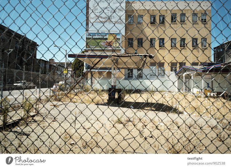 fence Town Port City Downtown Outskirts Deserted House (Residential Structure) Manmade structures Building Architecture Facade Transport Street Crossroads