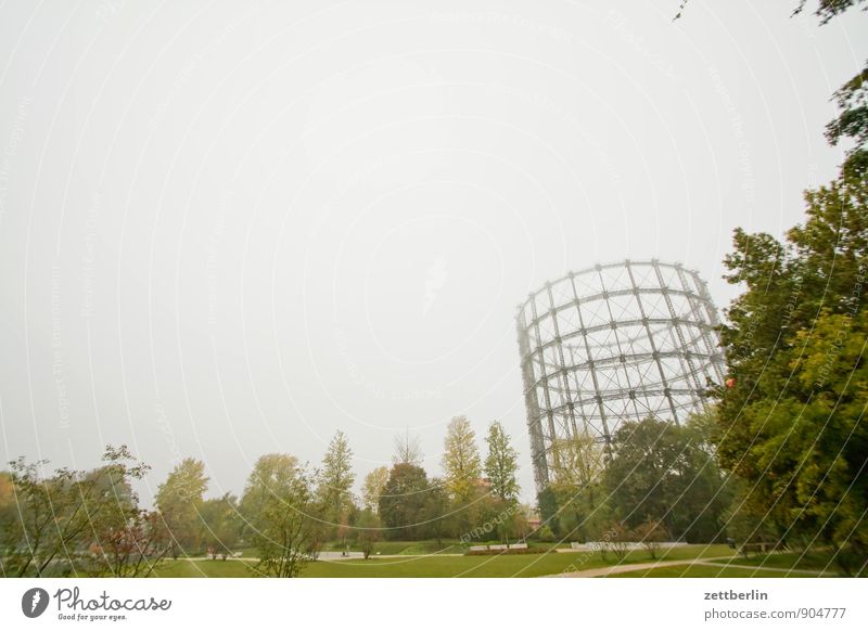 Günter Jauch Berlin Garden Gasometer Park Autumn Fog October Schöneberg Weather Sky Copy Space Industry plant Coking plant Cocaine Heating Energy industry Old