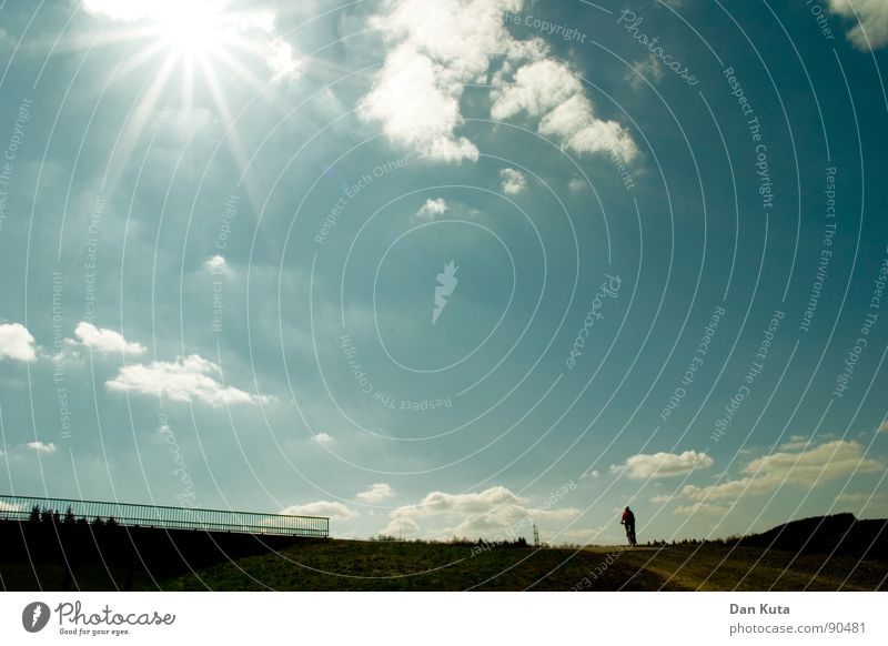 Infinite widths Bicycle Cycling Clouds Infinity Horizon Happiness Authentic Wide angle Far-off places Weather Sun Sky bicyclette pedal bin Bridge Electricity