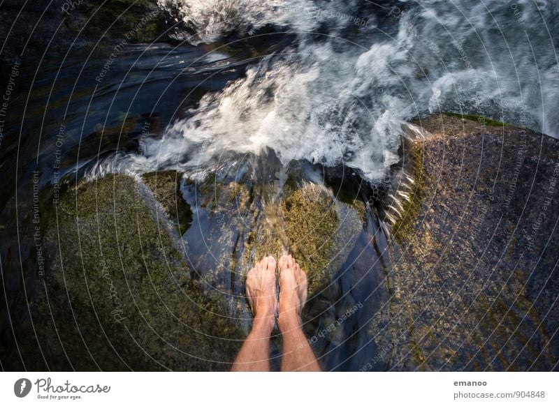 waterfall feet Lifestyle Style Joy Healthy Wellness Relaxation Calm Swimming & Bathing Vacation & Travel Freedom Summer Beach Ocean Waves Human being Man Adults