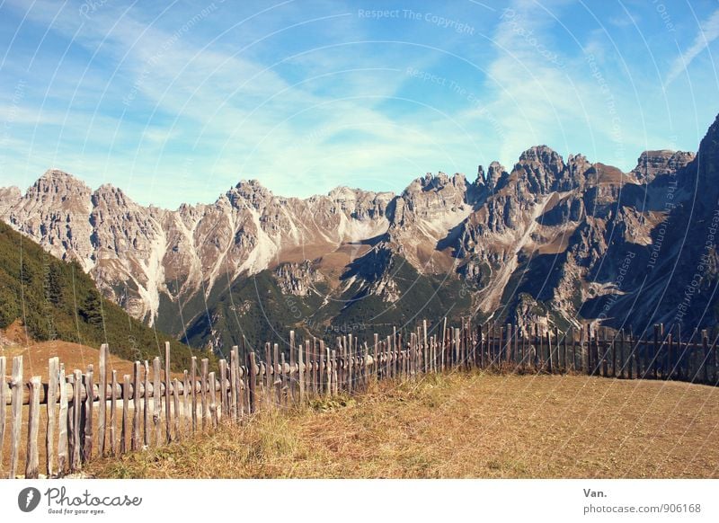 The mountain is calling! Vacation & Travel Mountain Hiking Nature Landscape Sky Clouds Autumn Beautiful weather Grass Meadow Alps Peak Tall Warmth Fence