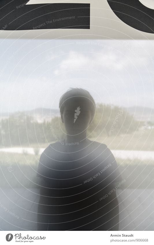 Portrait - Frosted glass - Banner Human being Masculine Youth (Young adults) 1 13 - 18 years Child Landscape Sky Summer Tree Grass Bushes Window Glass Sign