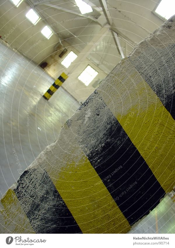 Slope! Like it? Construction site Yellow Black Warehouse Prop White Reflection Empty Diagonal Industry Storage Column Divide Division deciduous Deep