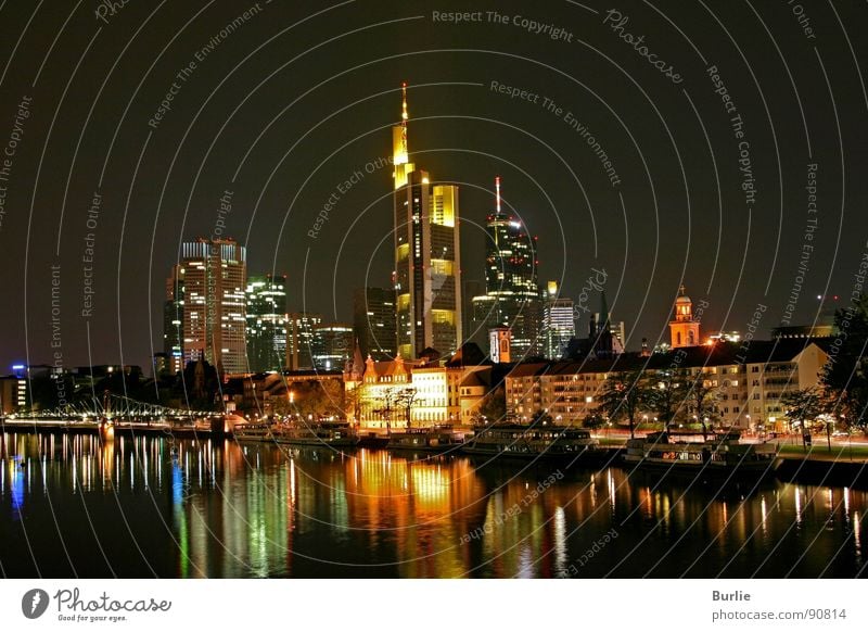 Frankfurt am Main at night Night High-rise Romance Calm Long exposure Water Light Lamp Reflection Peace