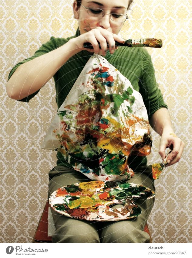 enjoyment of art2 Art To enjoy Meal Nutrition Wallpaper Green Multicoloured Napkin Paintbrush Palett Bon appetit Arts and crafts  Painting (action, work) Colour