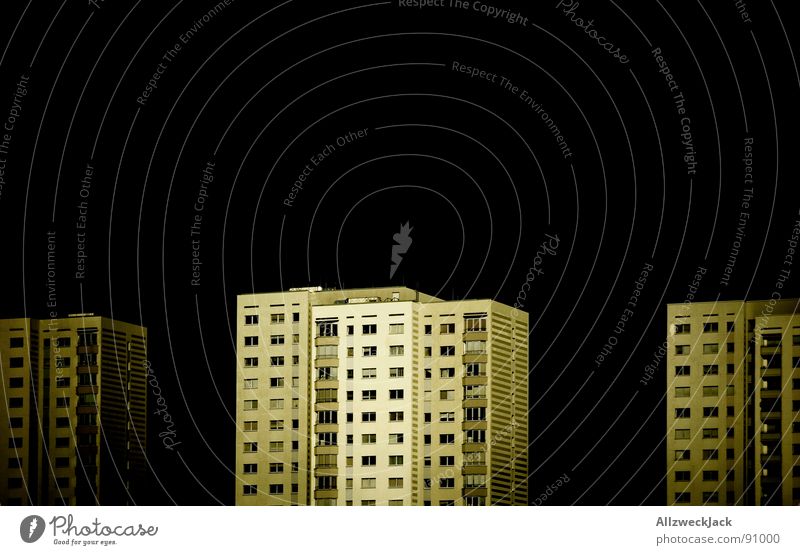 locker occupant Ghetto Potsdam Prefab construction High-rise Tower block House (Residential Structure) Consistent Dark Night Balcony Redevelop Obscure