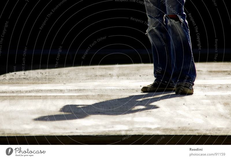 my view of things Man Summer Relief Vacation & Travel Human being Shadow play Statue Art Pants Midday Physics Asphalt Gravel Brave Desire Doubt Stand Time