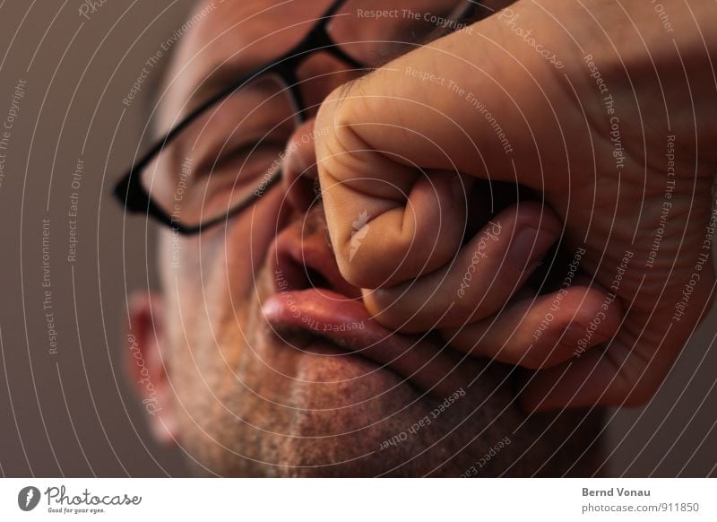 Look up Selfie. Joy Face Man Adults Lips Facial hair Hand Eyeglasses Funny Brown Gray Red Pain Force Blow Deformation Self portrait Fist Wrinkle 12 twelve