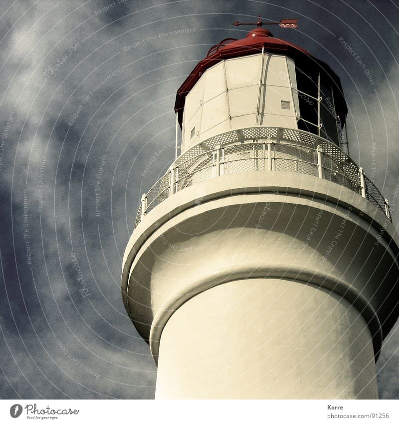 The tower by the sea IV Colour photo Exterior shot Close-up Deserted Copy Space left Evening Worm's-eye view Far-off places Freedom Ocean Sky Clouds Wind Coast