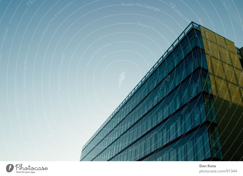 ... She doesn't love me. Financial institution Building Window Tall Unwavering Modern Front side Perspective Sky Blue Glass Upward Glazed facade Glas facade