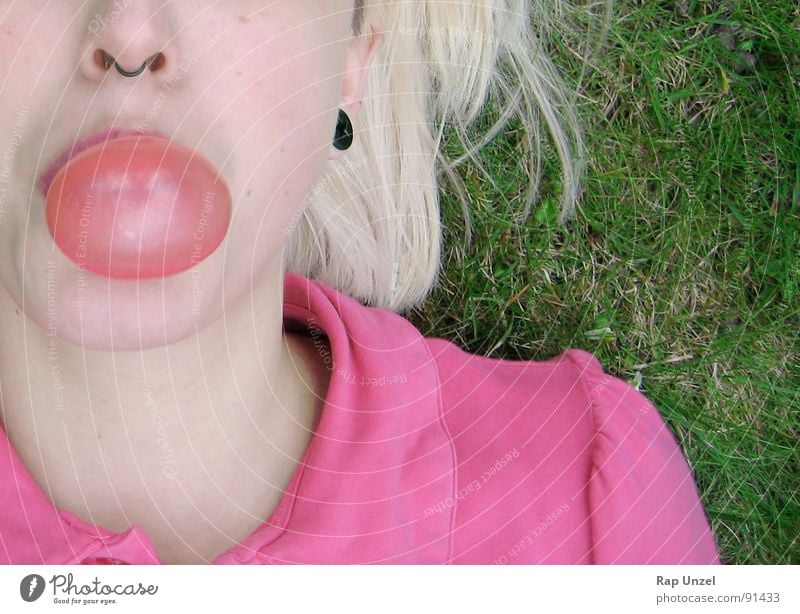 PINk Pink Chewing gum Blonde Meadow Grass Piercing Candy Joy Woman Bubble Brash