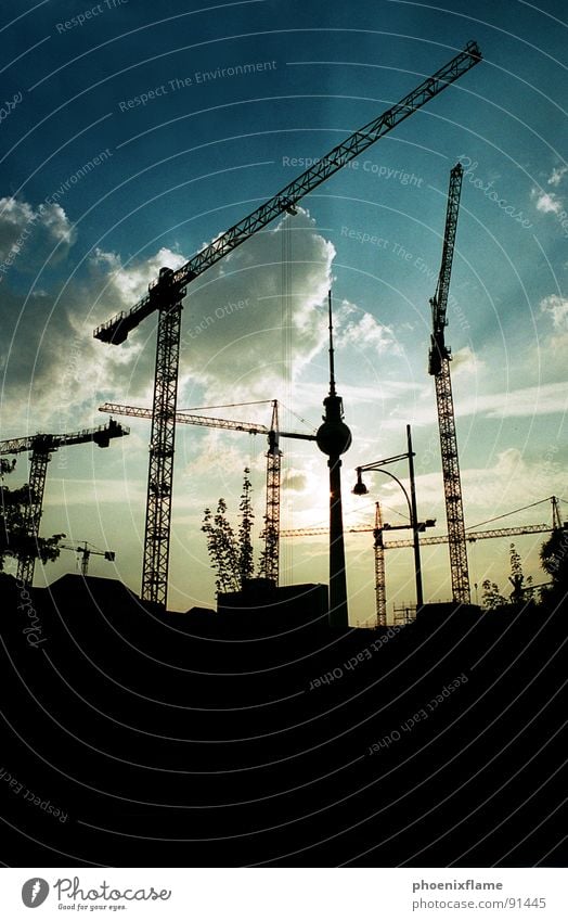 godistein master builder Town Crane Construction site Alexanderplatz Industry Berlin alex Shadow sillouette cityscape Sky Blue Sun Tower