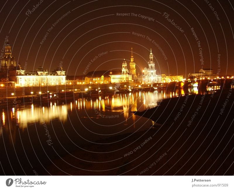 Dresden old town at night Night Night shot Architecture Panorama (View) Old town Brühl's Terrace Frauenkirche castle church Elbe Large