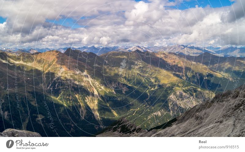 close to heaven Hiking Environment Nature Landscape Elements Earth Sky Clouds Weather Beautiful weather Tree Forest Alps Mountain Peak Valley suffer South Tyrol