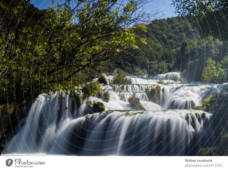 krka Environment Nature Landscape Water Summer Weather Beautiful weather Tree Hill River Waterfall Croatia Relaxation Hiking Esthetic Fluid Fresh Gigantic Speed