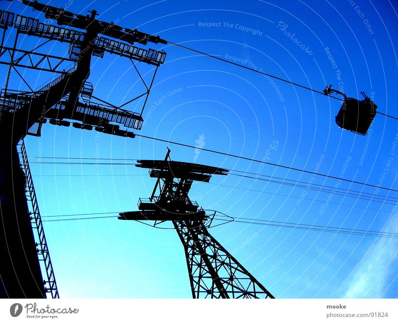 Matterhorn Express Part II Cable car Steel carrier Blue Sky Sky blue Blue sky Skyward Silhouette Gondola Steel construction Isolated Image Bright background