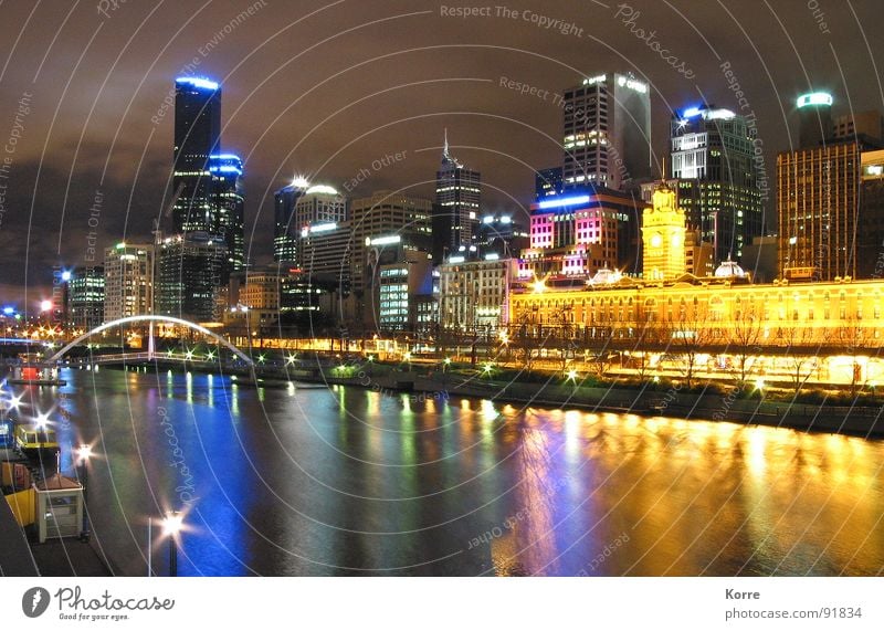 Yarra Night Mirroring Colour photo Exterior shot Deserted Copy Space bottom Reflection Long exposure Panorama (View) City trip Water River Melbourne Australia