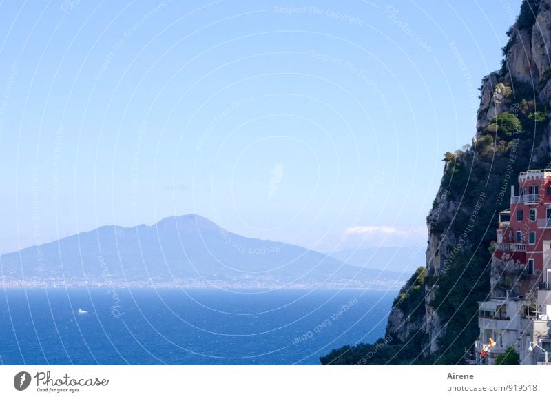 Vesuvius, Capri as an aside Landscape Water Sky Summer Beautiful weather Rock Mountain Coast Ocean Mediterranean sea Gulf of Napels Campania Italy