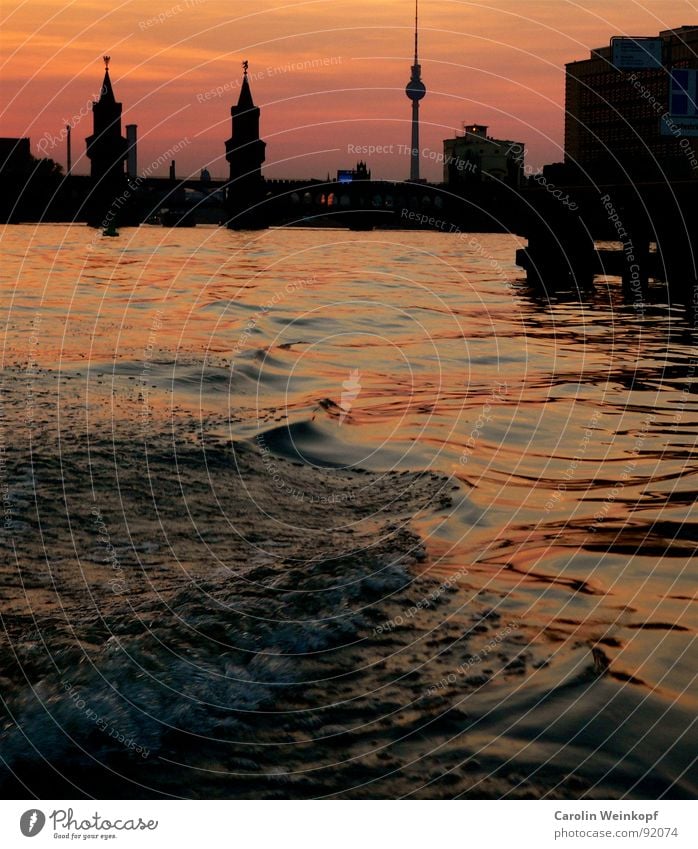 Boat trip. Spree Waves Treptow Kreuzberg Friedrichshain Oberbaumbrücke Watercraft Sunset Twilight Berlin Romance Dusk Silhouette Reflection Life Beautiful