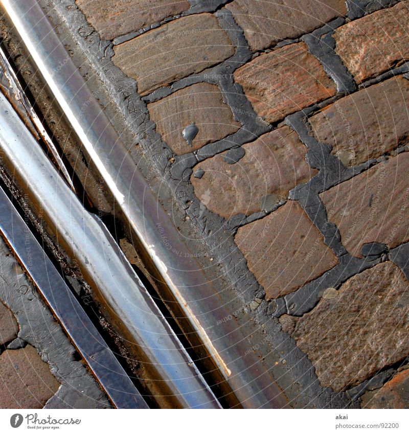 Freiburg Perspectives 2 Sky blue Railroad tracks Tram Tar Sandstone Iron Steel Public service Traffic infrastructure Transport Old town Freiburg im Breisgau