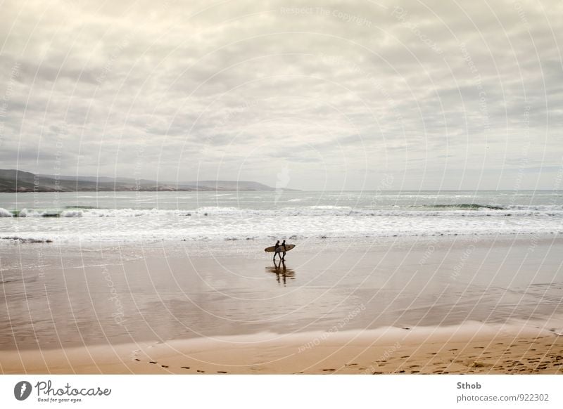 Two surfers in Essaouira Leisure and hobbies Vacation & Travel Far-off places Freedom Waves Surfing Surfboard Human being 2 Landscape Sand Water Autumn Coast