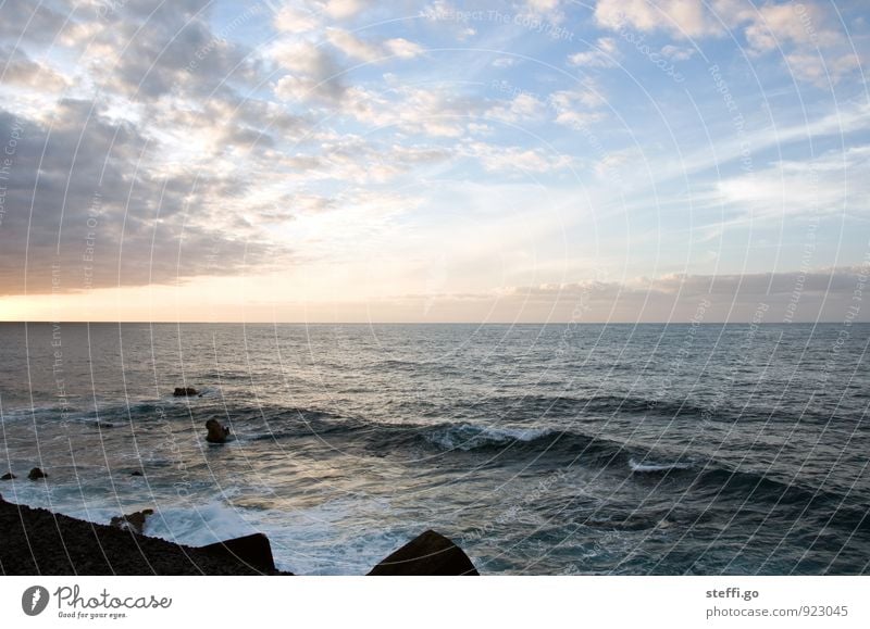 when we were sitting by the sea Vacation & Travel Tourism Trip Adventure Far-off places Freedom Ocean Waves Water Clouds Horizon Sunrise Sunset Sunlight Coast