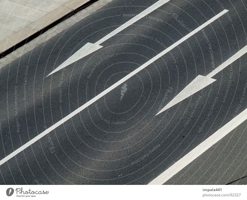 streetdarts Asphalt White Black Line 2 Detail Traffic infrastructure Power Force Arrow Street anticlockwise double Double exposure Floor covering