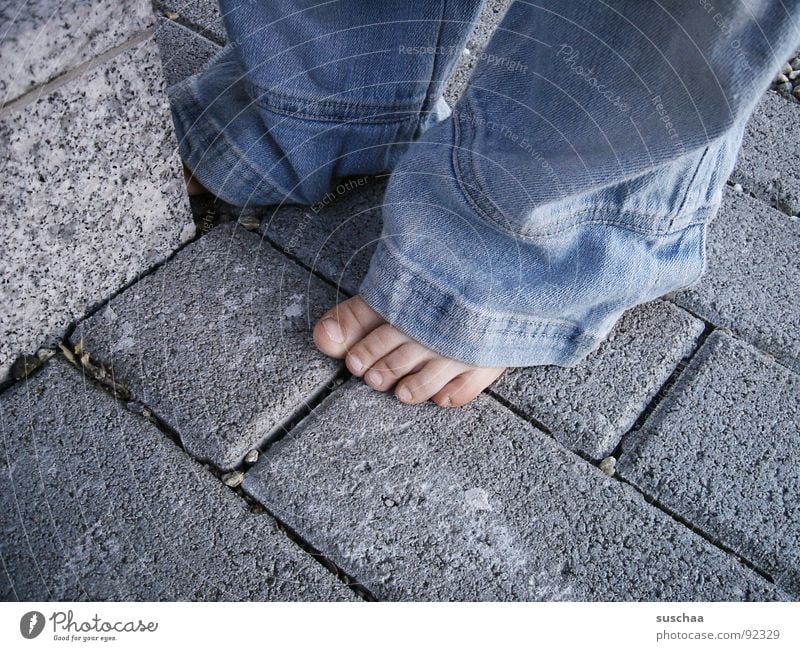 without shoes and stockings .. Barefoot Stockings Wall (barrier) Pants Playing Romp Joy Detail Clothing no shoes Shoes are broken anyway. no socks Stone Street