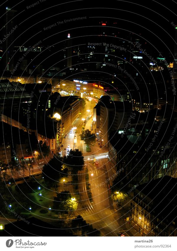 nocturnal stream Night Dark Black Long exposure Bird's-eye view House (Residential Structure) Light Street Flow Town Frankfurt Transport Multi-line Illumination