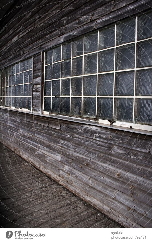 (Title ?) Wood Shed Window Rung Glass block Mellow Attack Brown Wooden house Building Station Patina Window board Alpine hut Alps Derelict Obscure sash bars