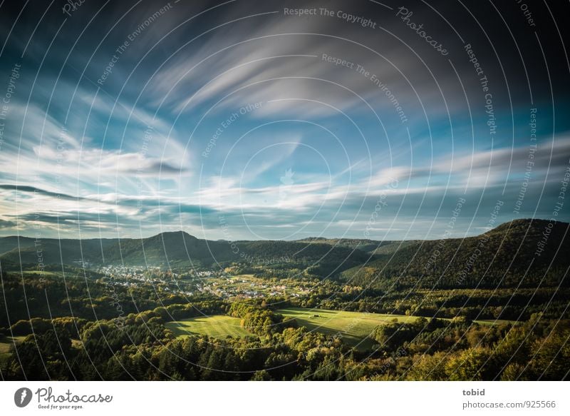 Picturesque Palatinate Nature Landscape Plant Sky Clouds Horizon Sun Sunlight Summer Autumn Beautiful weather Wind Tree Grass Meadow Field Forest Hill Peak