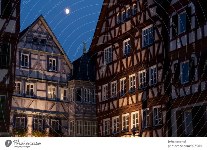 Old Town Mosbach Night sky Moon Baden-Wuerttemberg Small Town Downtown Old town House (Residential Structure) Manmade structures Building Architecture