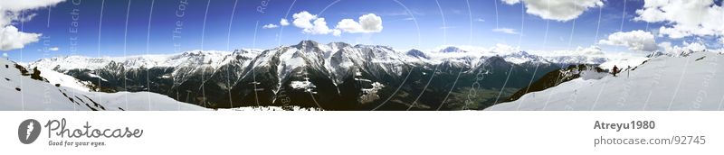 Mountain & Valley Switzerland Clouds Vantage point Panorama (View) Calm Snow Alps Sky Looking Ski run Riederalp Aletsch brisk atreyu Large Panorama (Format)