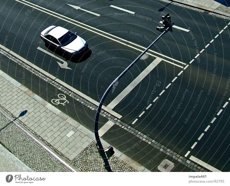 straight ahead Cycle path Traffic light Black White Line Driving Abstract Pedestrian Traffic infrastructure Transport Dresden Car Arrow road siber Volvo