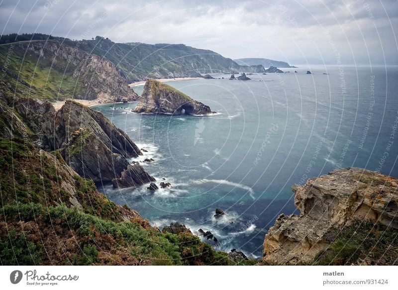 roughly Nature Landscape Plant Sky Clouds Horizon Summer Climate Weather Bad weather Grass Moss Rock Mountain Waves Coast Beach Fjord Reef Ocean Deserted Blue