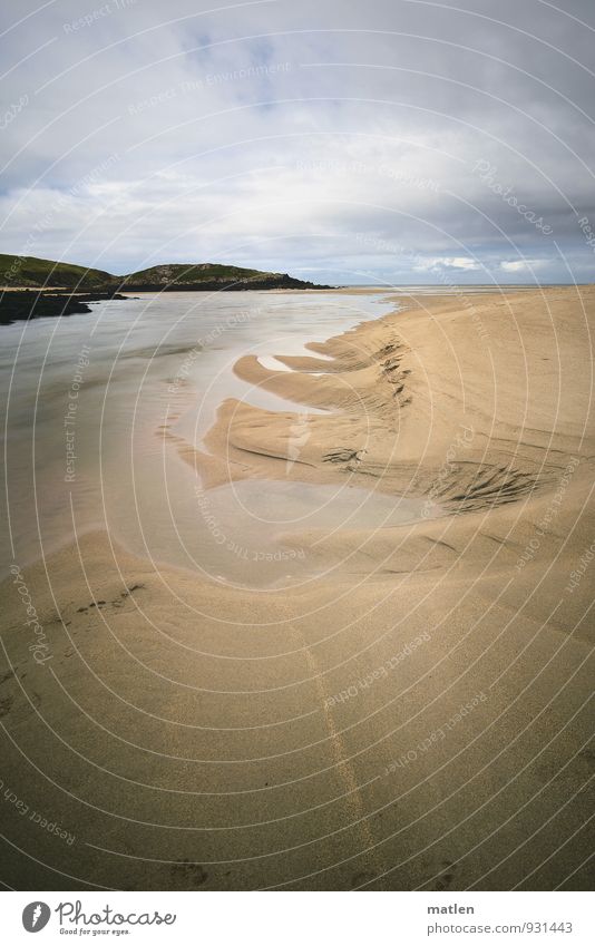 estuary Nature Landscape Sand Sky Clouds Horizon Summer Weather Bad weather Hill Coast River bank Beach Bay Ocean Deserted Blue Brown Yellow White