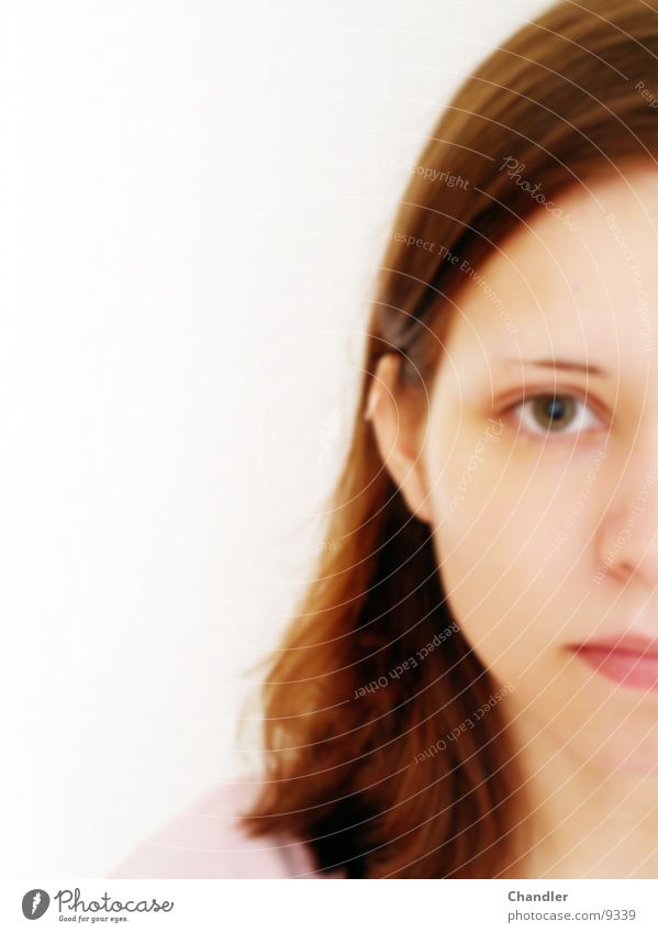 Beautiful Woman Girl Pink Brunette Half of Face Eyes Mouth