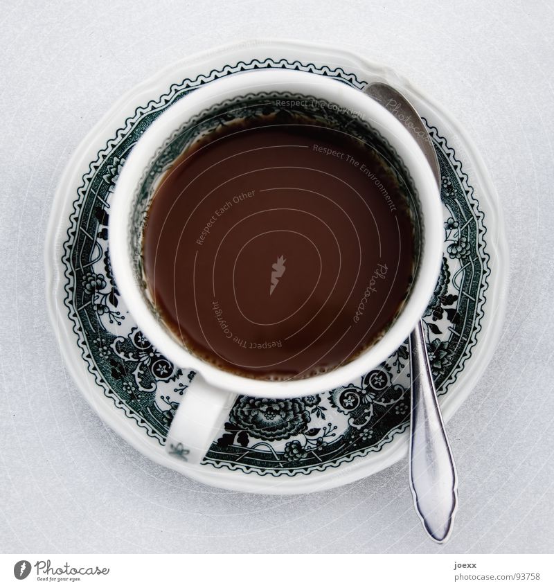 Coffee at grandma's Cutlery Brown Café Relaxation Memory Crockery Green Carry handle Coffee break Teaspoon Coffee cup Furrow Caffeine Spoon Pattern Afternoon